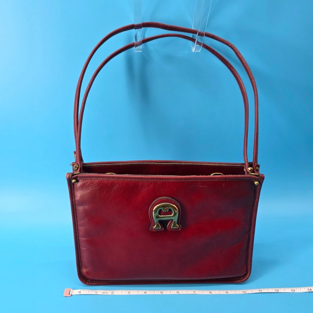 Etienne Aigner Vintage Handmade Leather Shoulder Bag Burgundy Oxblood Brass Logo